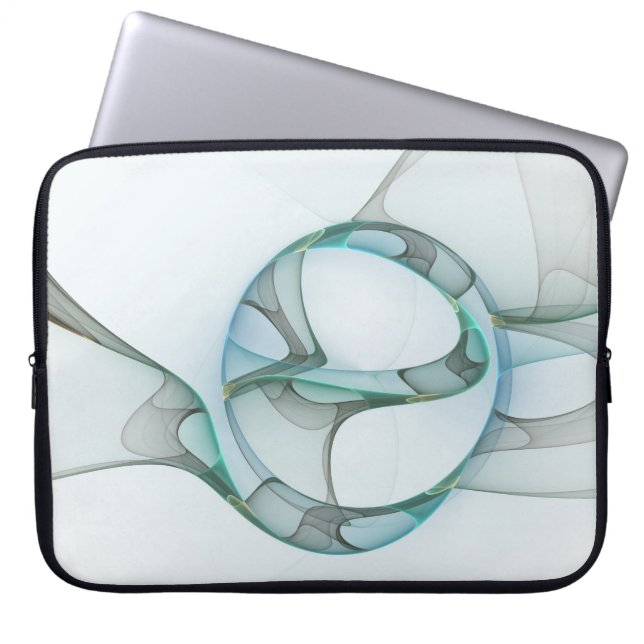 Modern Abstract Fractal Art Blue Turquoise Gray Laptop Sleeve (Voorkant)