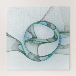 Modern Abstract Fractal Art Blue Turquoise Gray Legpuzzel