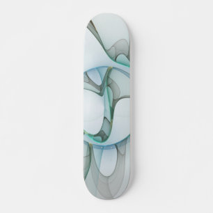 Modern Abstract Fractal Art Blue Turquoise Gray Persoonlijk Skateboard