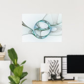 Modern Abstract Fractal Art Blue Turquoise Gray Poster (Thuiskantoor)