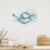 Modern Abstract Fractal Art Blue Turquoise Gray Poster (Keuken)