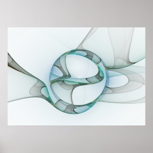 Modern Abstract Fractal Art Blue Turquoise Gray Poster (Voorkant)