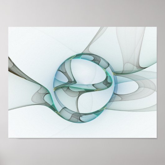 Modern Abstract Fractal Art Blue Turquoise Gray Poster (Voorkant)