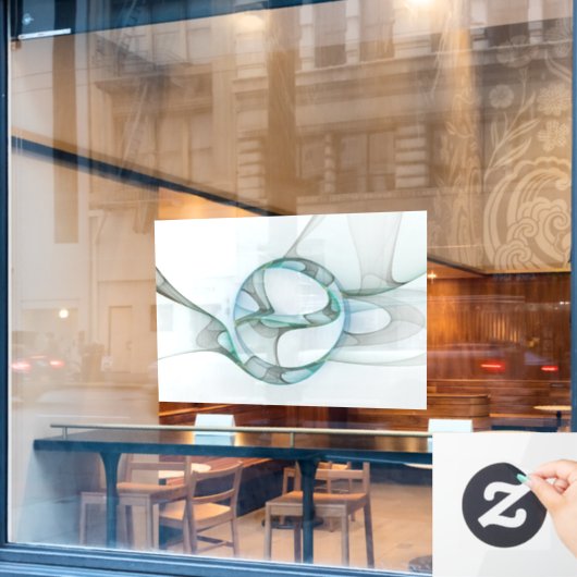 Modern Abstract Fractal Art Blue Turquoise Gray Raamsticker (Cafe Raam)