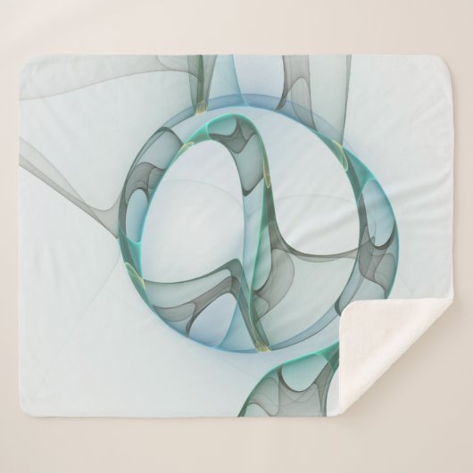 Modern Abstract Fractal Art Blue Turquoise Gray Sherpa Deken (Voorkant (horizontaal))