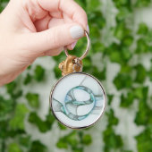 Modern Abstract Fractal Art Blue Turquoise Gray Sleutelhanger (Hand)