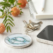 Modern Abstract Fractal Art Blue Turquoise Gray Sleutelhanger (Zijkant)