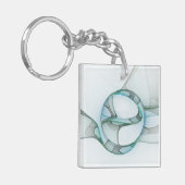Modern Abstract Fractal Art Blue Turquoise Gray Sleutelhanger (Voorkant Links)