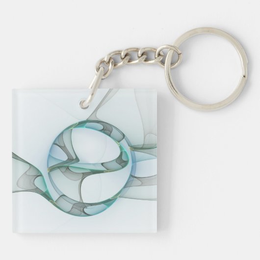 Modern Abstract Fractal Art Blue Turquoise Gray Sleutelhanger (Achterkant)
