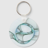Modern Abstract Fractal Art Blue Turquoise Gray Sleutelhanger (Voorkant)