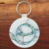 Modern Abstract Fractal Art Blue Turquoise Gray Sleutelhanger (Achterkant)