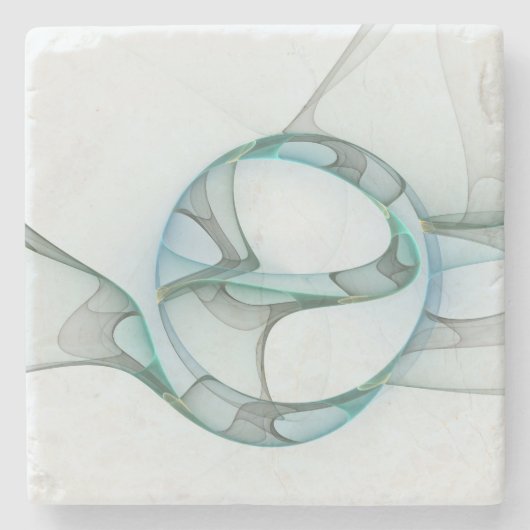 Modern Abstract Fractal Art Blue Turquoise Gray Stenen Onderzetter (Voorkant)