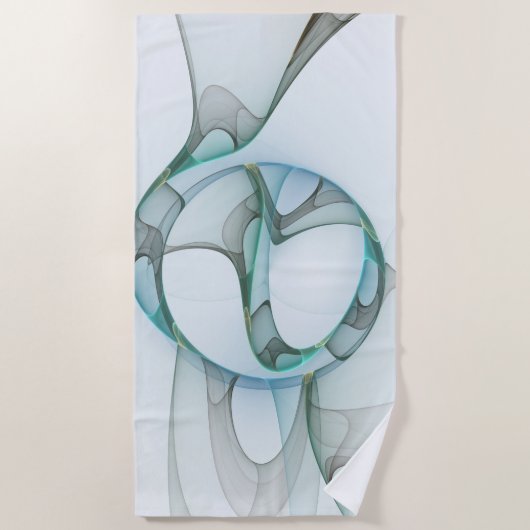 Modern Abstract Fractal Art Blue Turquoise Gray Strandlaken (Voorkant)