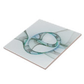 Modern Abstract Fractal Art Blue Turquoise Gray Tegeltje (Zijkant)