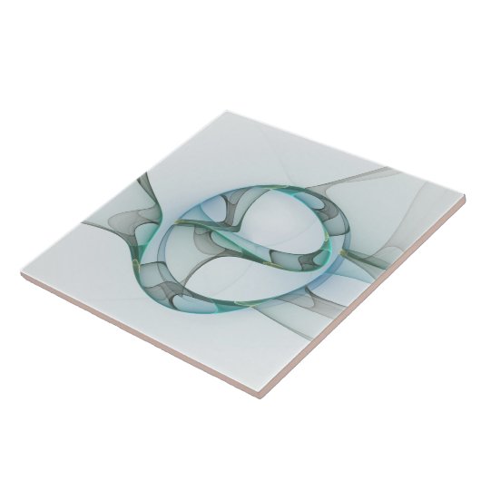 Modern Abstract Fractal Art Blue Turquoise Gray Tegeltje (Zijkant)