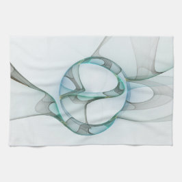 Modern Abstract Fractal Art Blue Turquoise Gray Theedoek