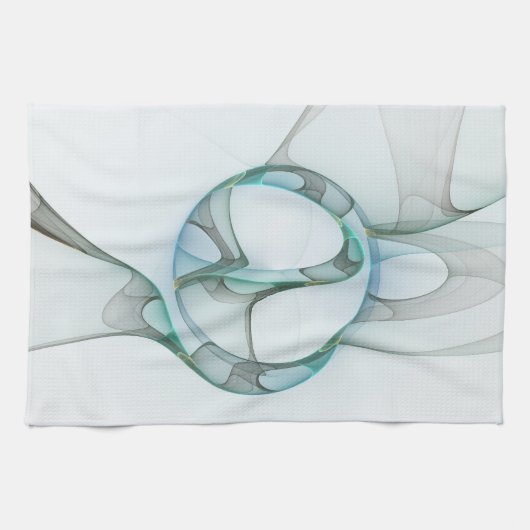 Modern Abstract Fractal Art Blue Turquoise Gray Theedoek (Horizontaal)