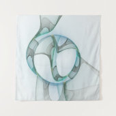 Modern Abstract Fractal Art Blue Turquoise Gray Wandkleed (Voorkant (horizontaal))