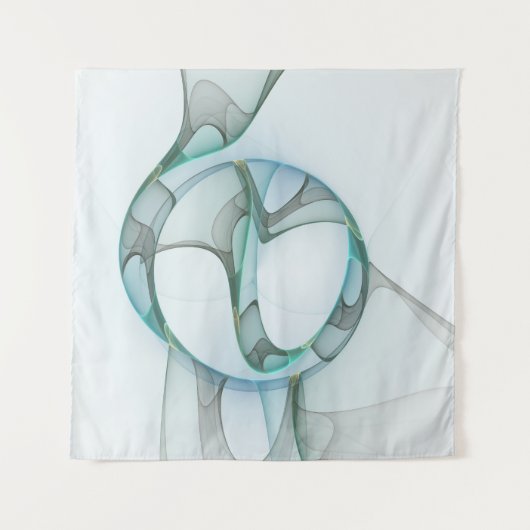 Modern Abstract Fractal Art Blue Turquoise Gray Wandkleed (Voorkant (horizontaal))