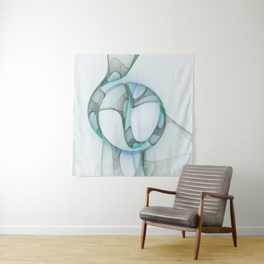 Modern Abstract Fractal Art Blue Turquoise Gray Wandkleed (In Situ (horizontaal))