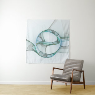 Modern Abstract Fractal Art Blue Turquoise Gray Wandkleed