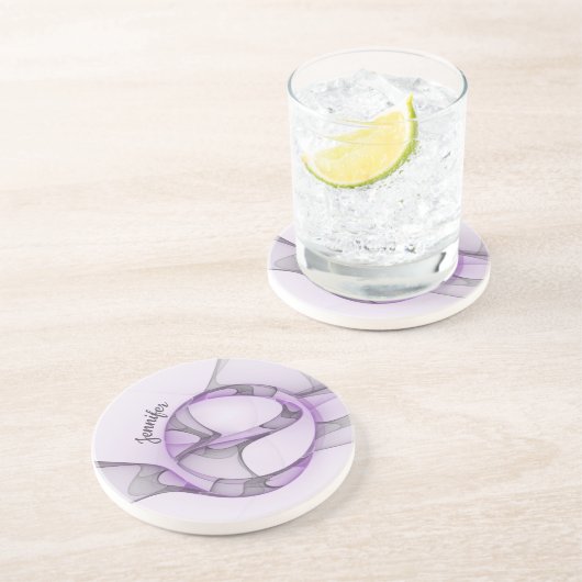 Modern Abstract fractal Art Lavender Gray Ewn Name Zandsteen Onderzetter (Zijkant)