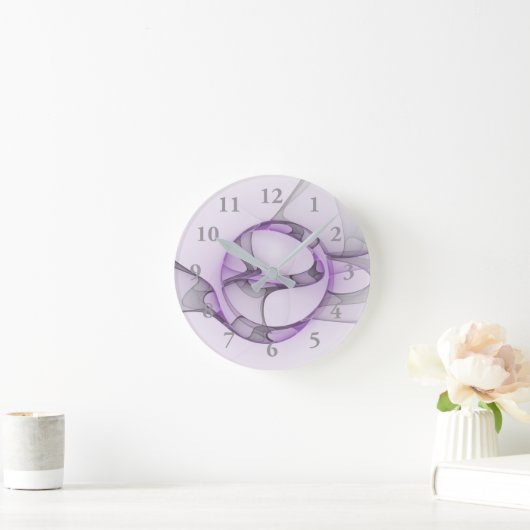 Modern Abstract fractal Art Lavender Gray Ronde Klok (Huis)