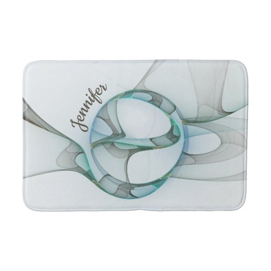 Modern Abstract Fractal Blue Turquoise Gray Name Badmat (Voorkant)