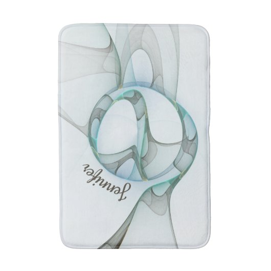 Modern Abstract Fractal Blue Turquoise Gray Name Badmat (Voorkant Verticaal)