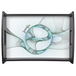 Modern Abstract Fractal Blue Turquoise Gray Name Dienblad
