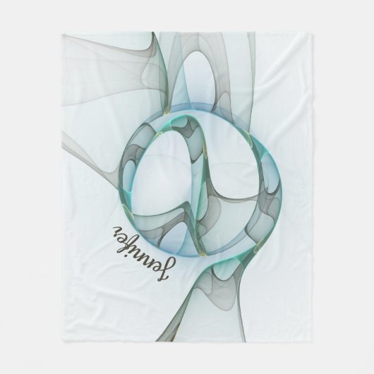 Modern Abstract Fractal Blue Turquoise Gray Name Fleece Deken (Voorkant)