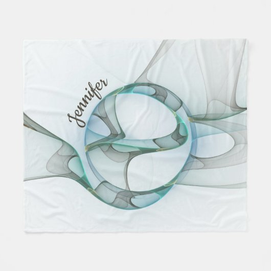 Modern Abstract Fractal Blue Turquoise Gray Name Fleece Deken (Voorkant (Horizontaal))