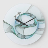 Modern Abstract Fractal Blue Turquoise Gray Name Grote Klok (Voorkant)