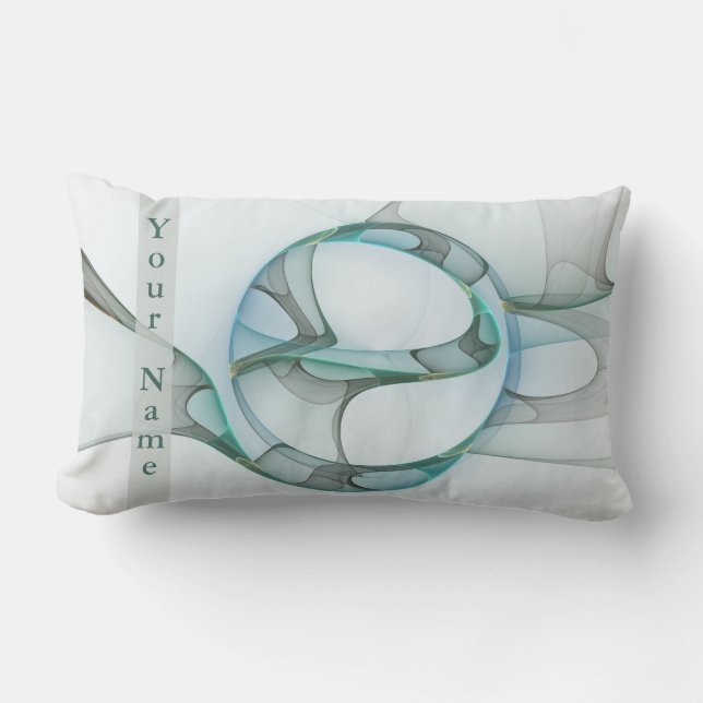Modern Abstract Fractal Blue Turquoise Gray Name Kussen (Voorkant)