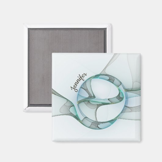 Modern Abstract Fractal Blue Turquoise Gray Name Magneet (Voorkant / Achterkant)