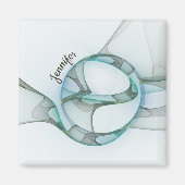 Modern Abstract Fractal Blue Turquoise Gray Name Magneet (Voorkant)