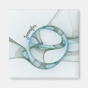 Modern Abstract Fractal Blue Turquoise Gray Name Magneet
