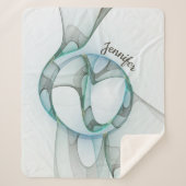 Modern Abstract Fractal Blue Turquoise Gray Name Sherpa Deken (Voorkant)