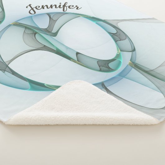 Modern Abstract Fractal Blue Turquoise Gray Name Sherpa Deken (3/4)