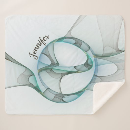 Modern Abstract Fractal Blue Turquoise Gray Name Sherpa Deken (Voorkant (horizontaal))