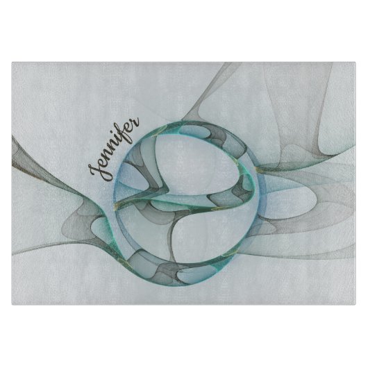 Modern Abstract Fractal Blue Turquoise Gray Name Snijplank (Voorkant)