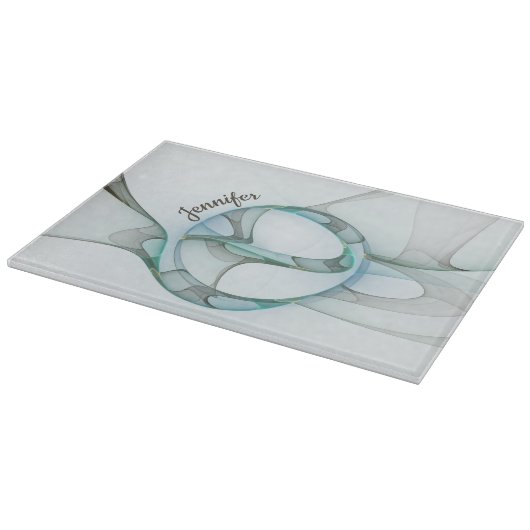 Modern Abstract Fractal Blue Turquoise Gray Name Snijplank (Hoek)