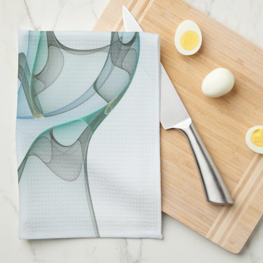 Modern Abstract Fractal Blue Turquoise Gray Name Theedoek (Quarter Fold)