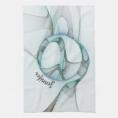 Modern Abstract Fractal Blue Turquoise Gray Name Theedoek (Verticaal)