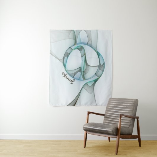 Modern Abstract Fractal Blue Turquoise Gray Name Wandkleed (In situ)