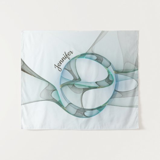 Modern Abstract Fractal Blue Turquoise Gray Name Wandkleed (Voorkant (horizontaal))