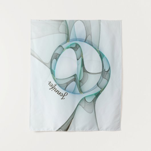 Modern Abstract Fractal Blue Turquoise Gray Name Wandkleed (Voorkant)