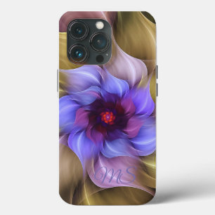 Modern Abstract Fractal Kleurrijk Bloem Monogram Case-Mate iPhone Case