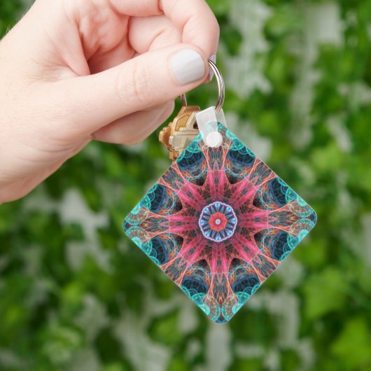 Modern Abstract Fractal Red and Blue Design Sleutelhanger (Hand)