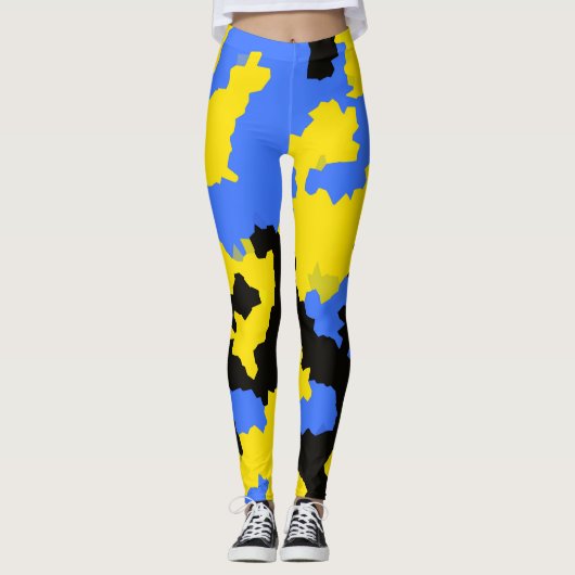 Modern Abstract geel blauw zwart patroonontwerp Leggings (Voorkant)